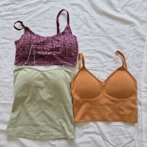 Set of Three Padded Tank Top And A Bralette in Purple, Orange, and Green
